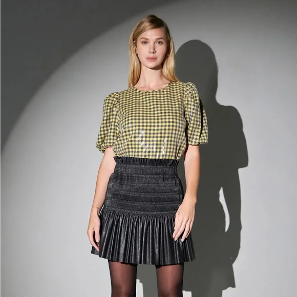 ENGLISH FACTORY SEQUINS PUFF SLEEVE GINGHAM TOP SMALL - Picture 8 of 9